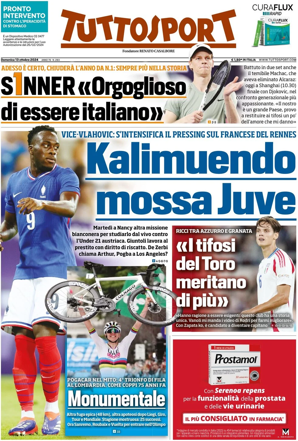 anteprima della prima pagina di tuttosport del 13/10/2024