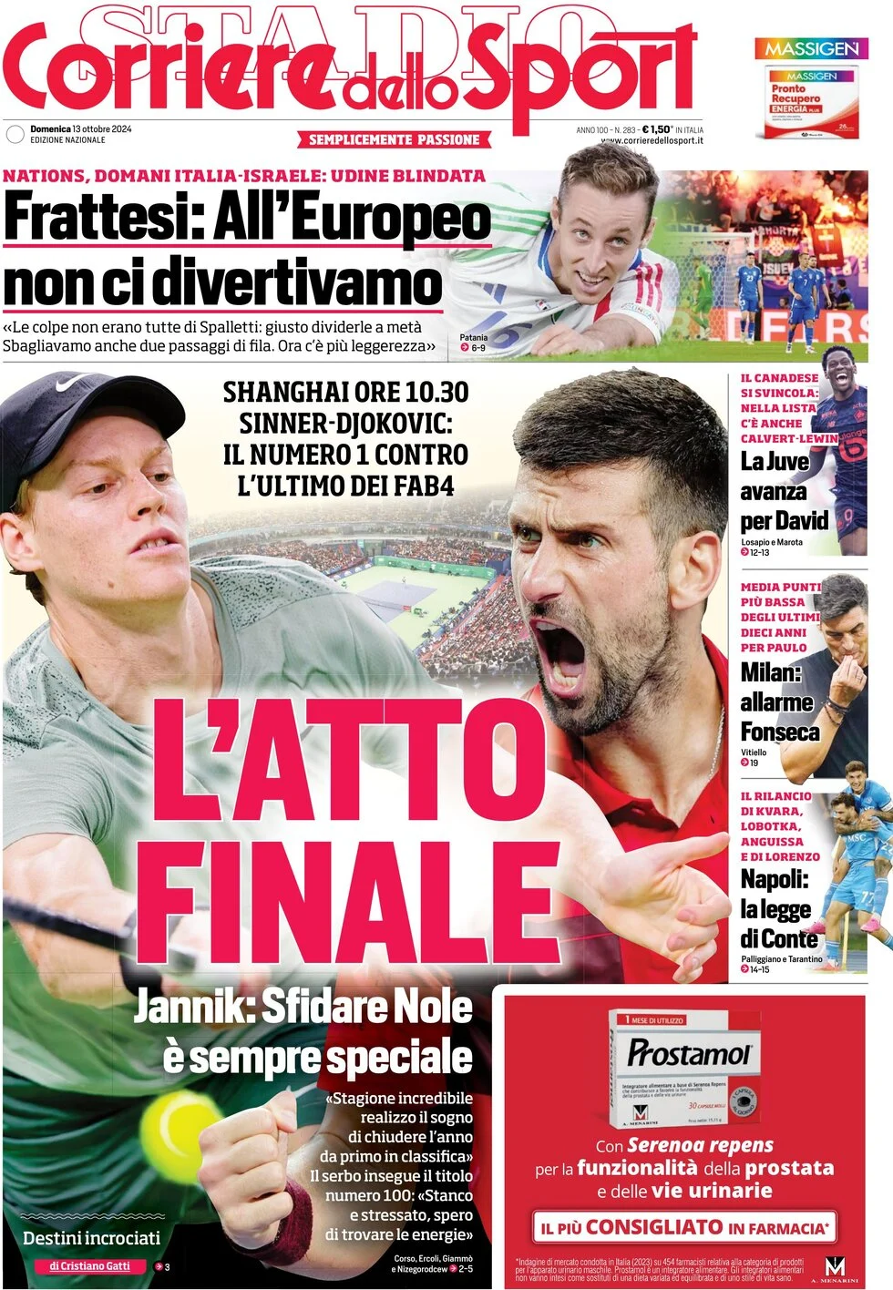 anteprima della prima pagina di corriere-dello-sport del 13/10/2024