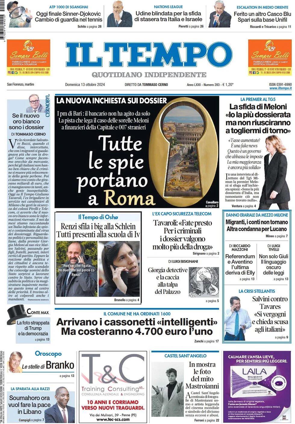 anteprima della prima pagina di il-tempo del 13/10/2024