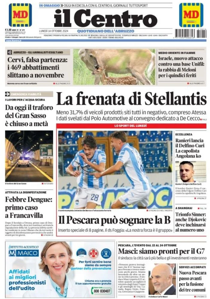 anteprima della prima pagina di il-centro-pescara del 14/10/2024