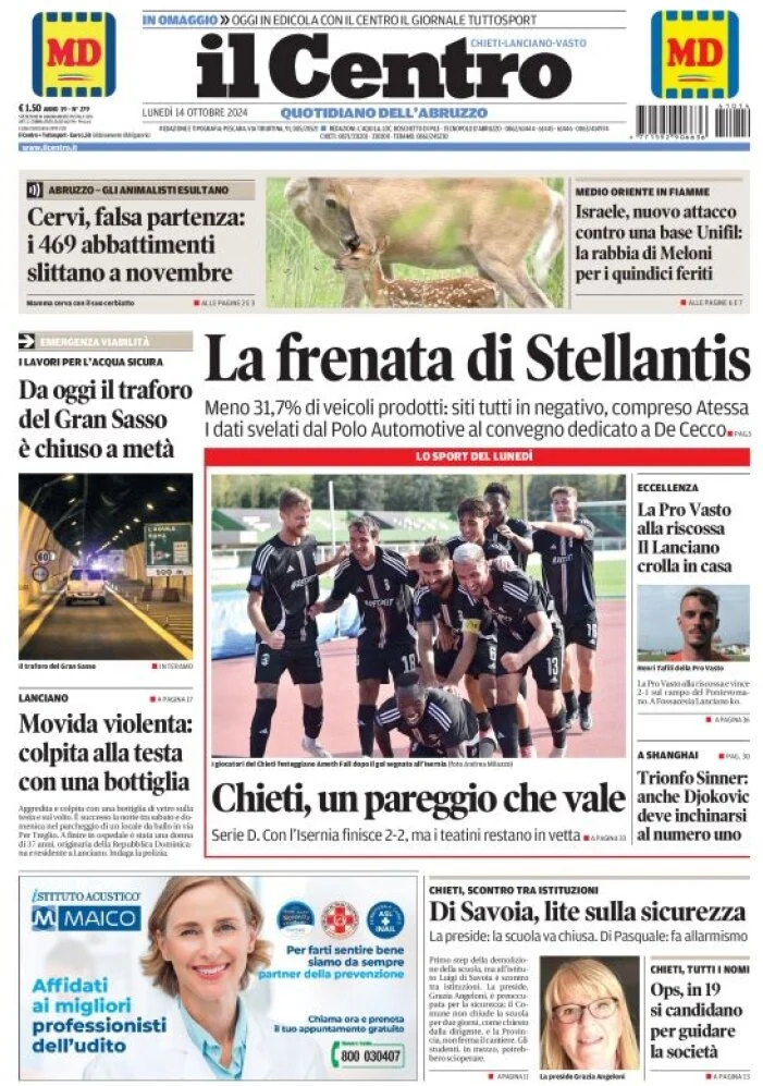 anteprima della prima pagina di il-centro-chieti del 14/10/2024