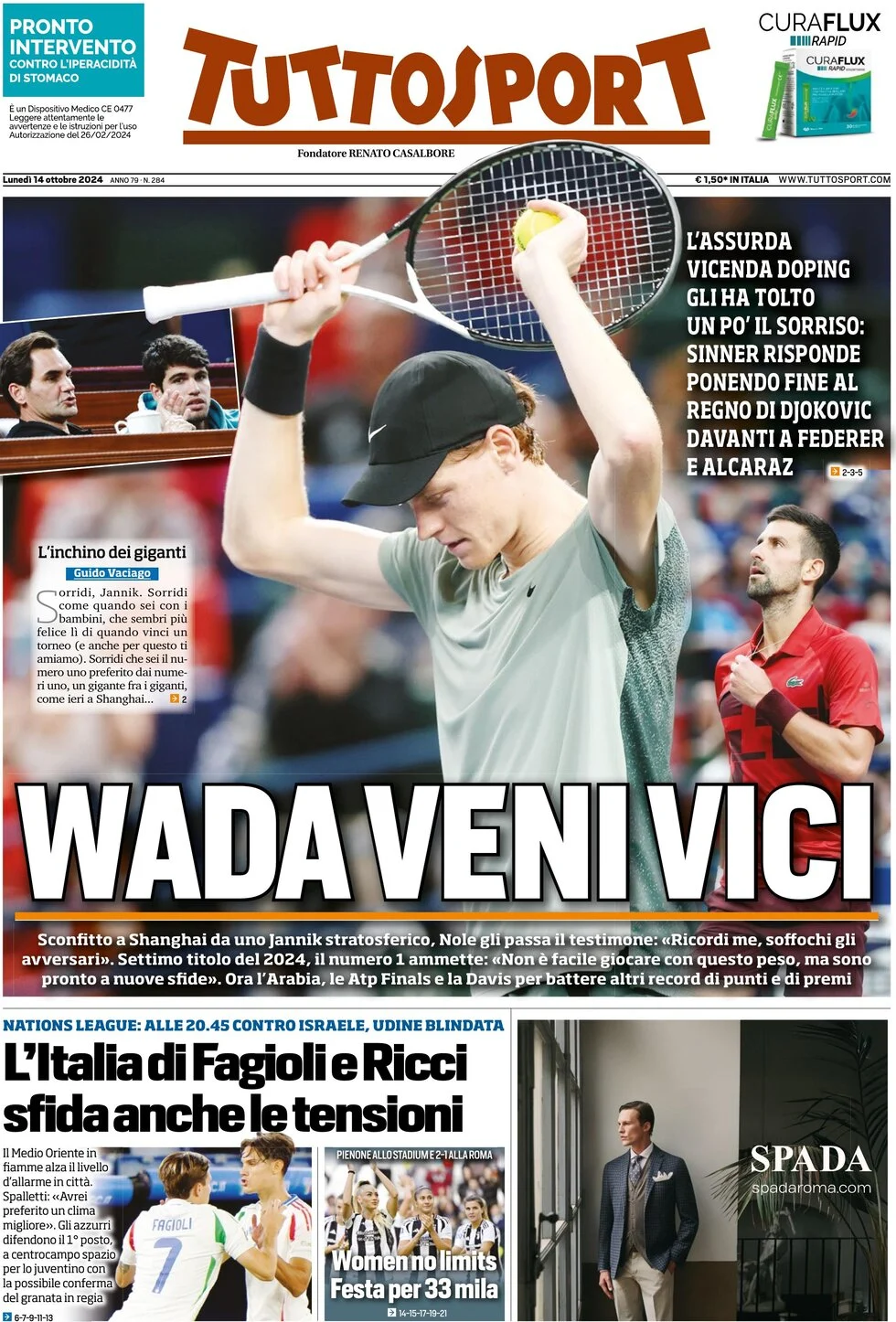 anteprima della prima pagina di tuttosport del 14/10/2024
