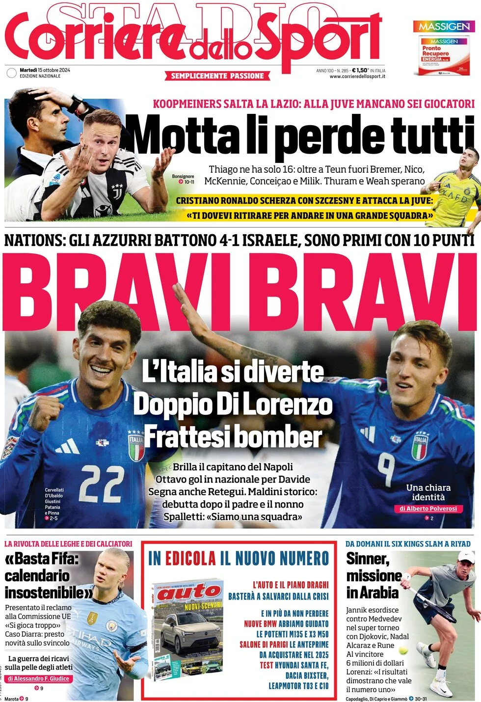anteprima della prima pagina di corriere-dello-sport del 15/10/2024