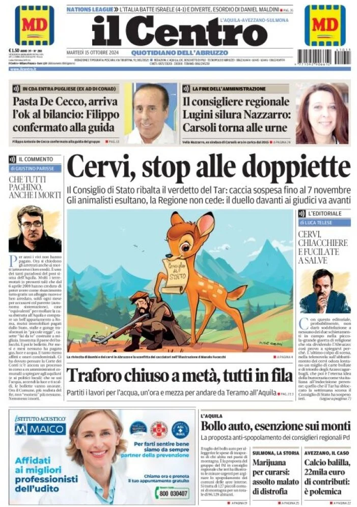 anteprima della prima pagina di il-centro-laquila del 15/10/2024
