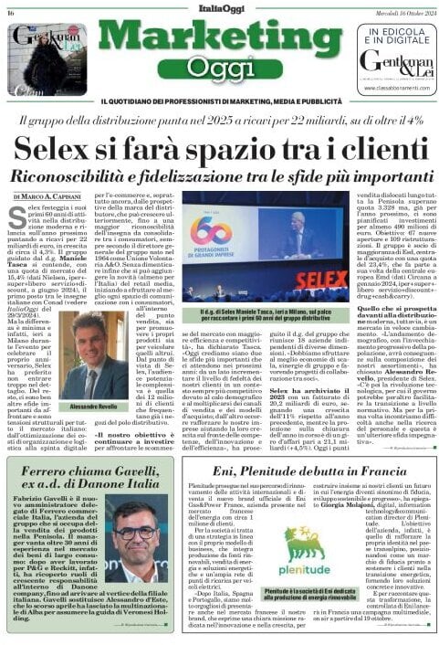 anteprima della prima pagina di marketing-oggi del 16/10/2024