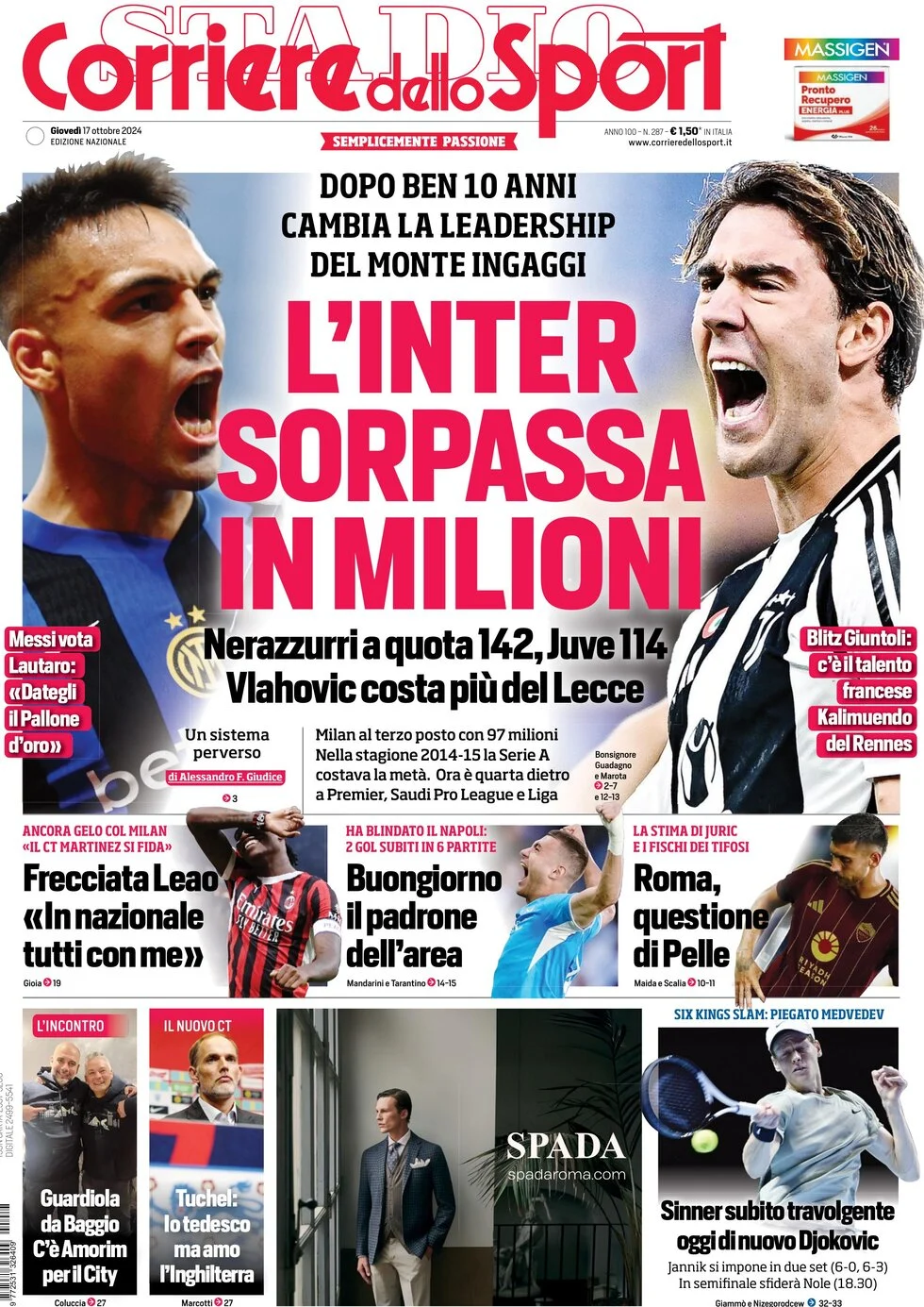 anteprima della prima pagina di corriere-dello-sport del 17/10/2024