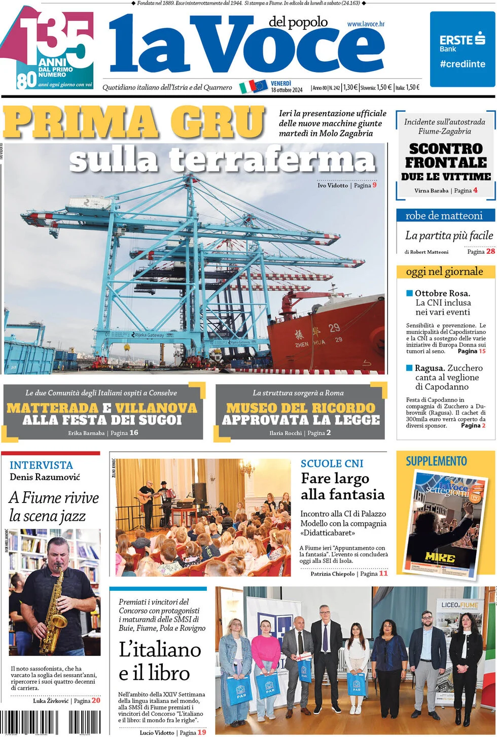 anteprima della prima pagina di la-voce-del-popolo del 18/10/2024