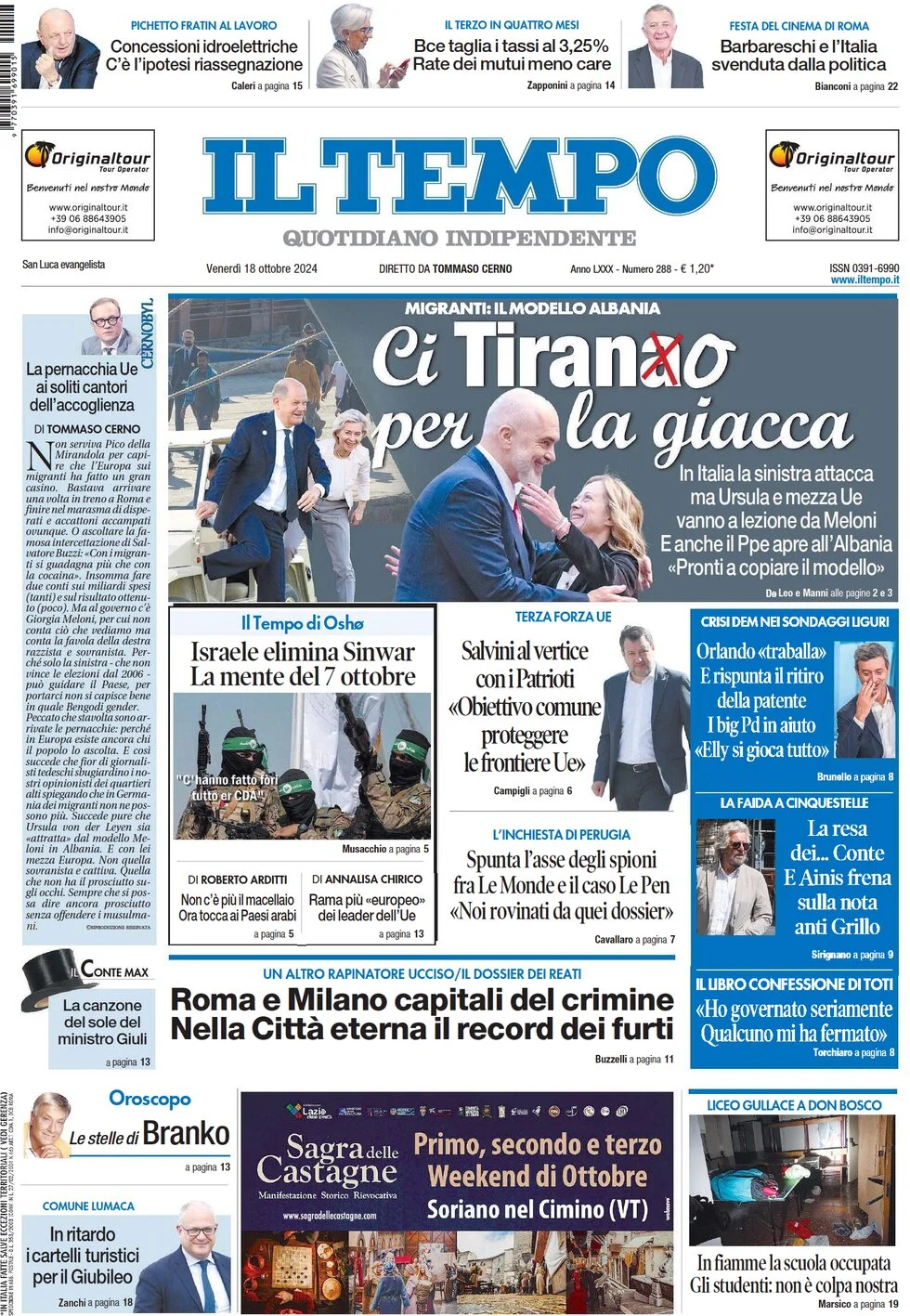 anteprima della prima pagina di il-tempo del 18/10/2024