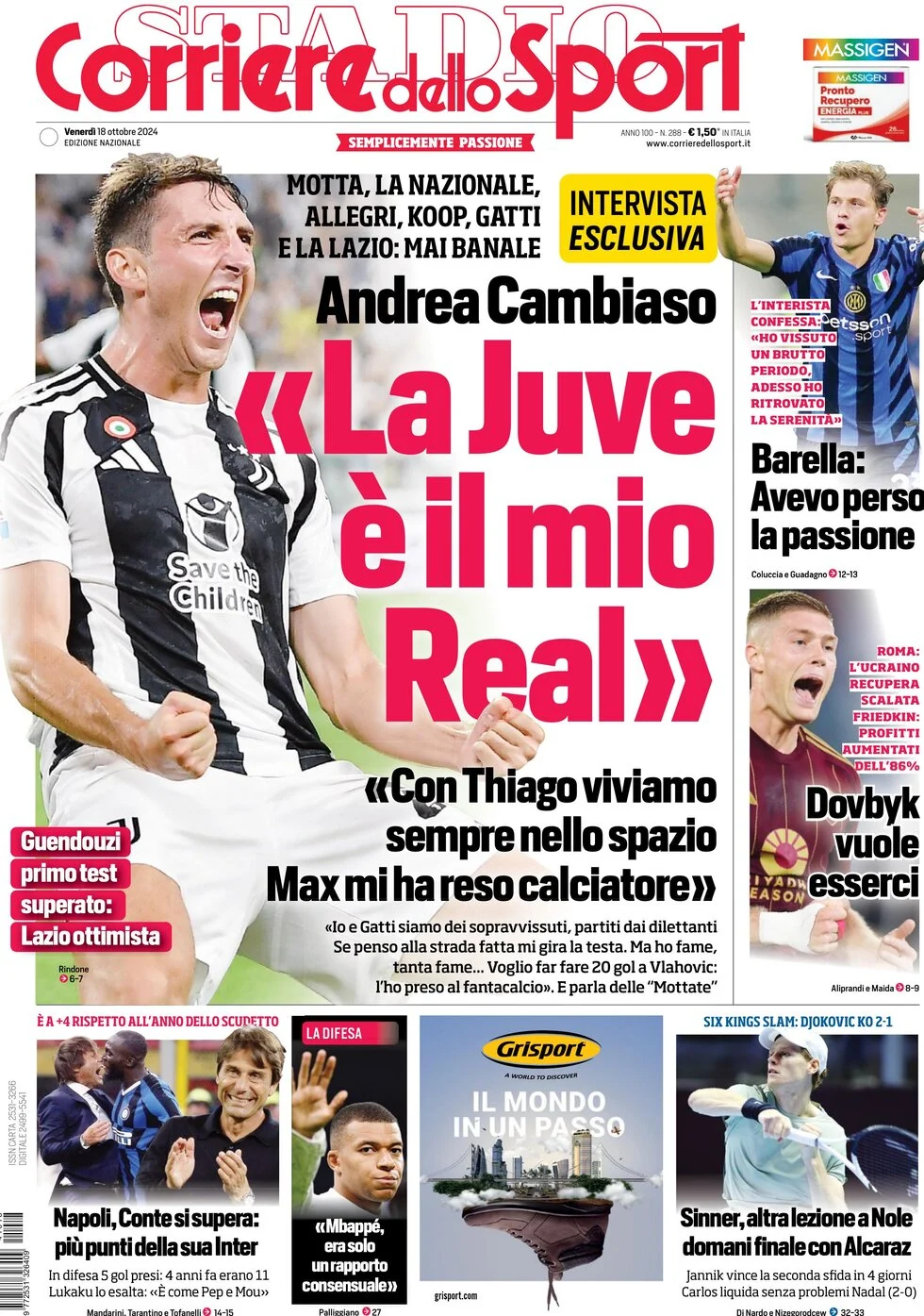 anteprima della prima pagina di corriere-dello-sport del 18/10/2024