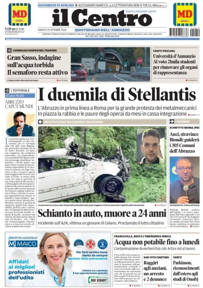 anteprima della prima pagina di il-centro-chieti del 19/10/2024
