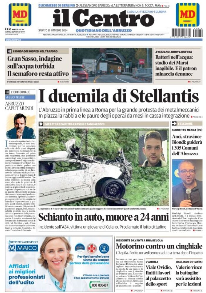 anteprima della prima pagina di il-centro-laquila del 19/10/2024
