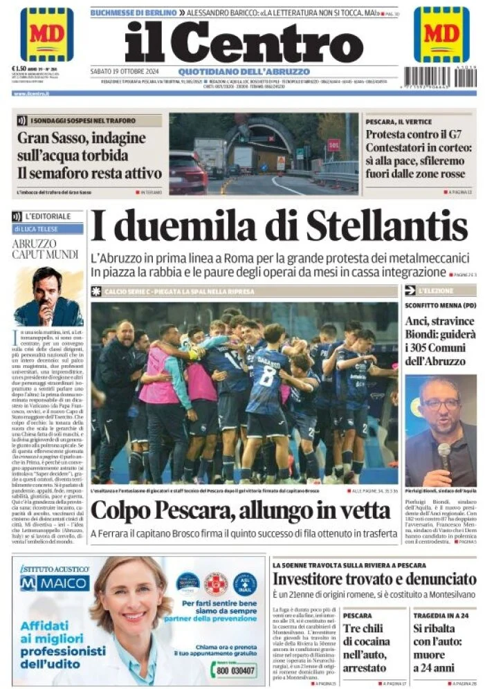 anteprima della prima pagina di il-centro-pescara del 19/10/2024