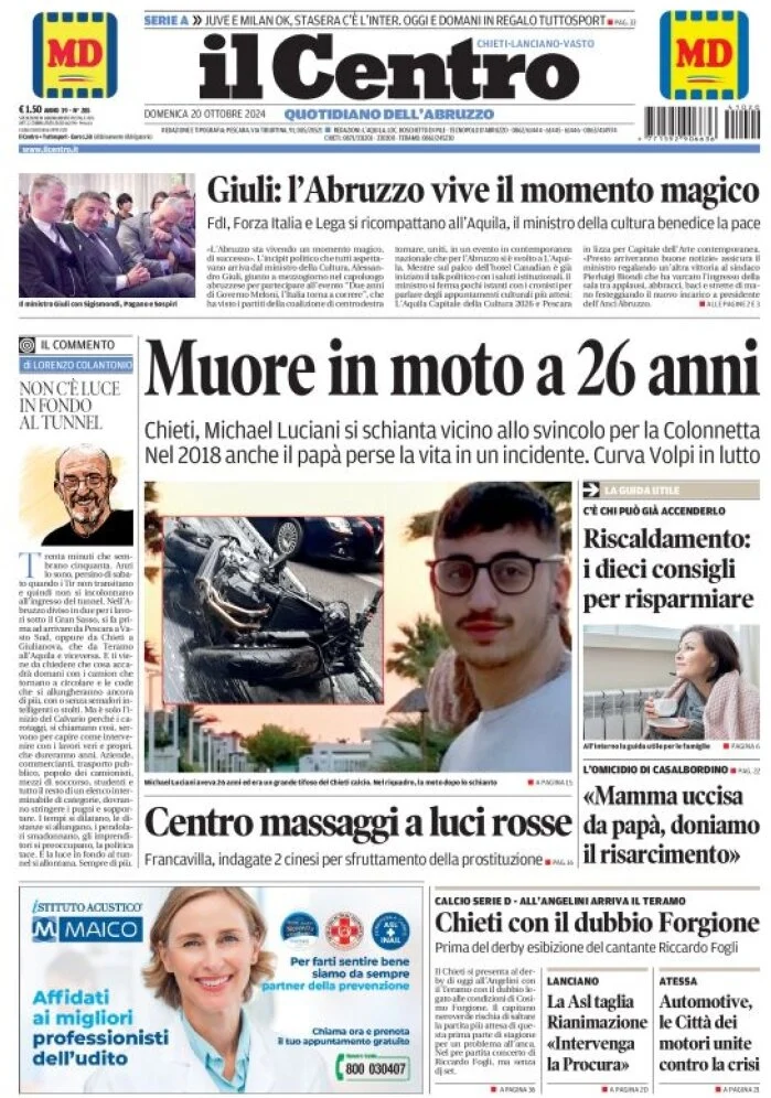anteprima della prima pagina di il-centro-chieti del 20/10/2024