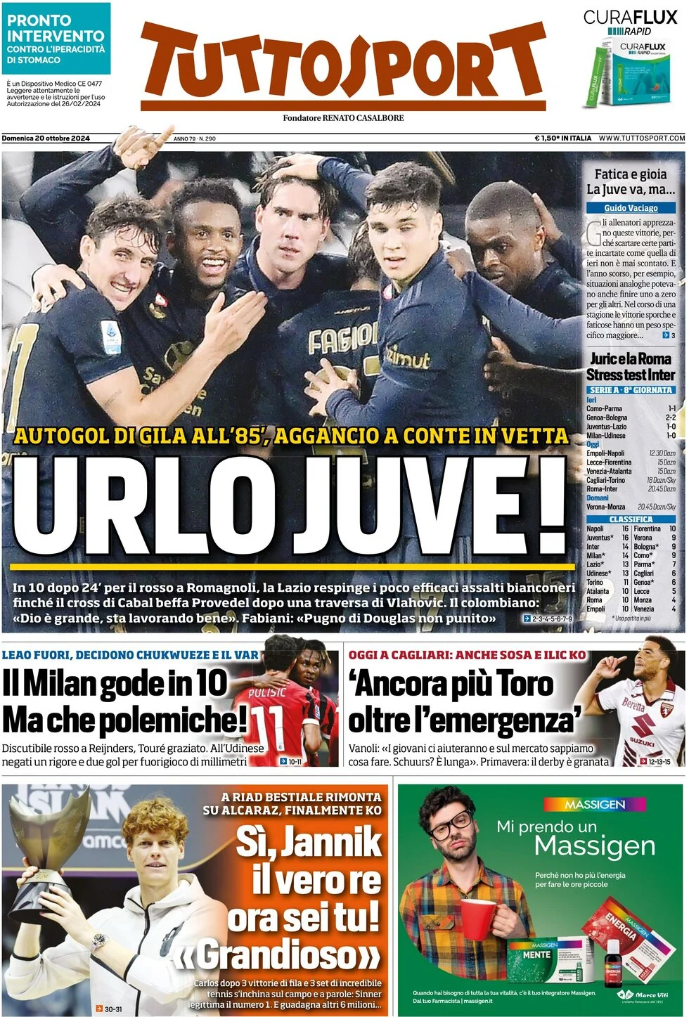 anteprima della prima pagina di tuttosport del 20/10/2024
