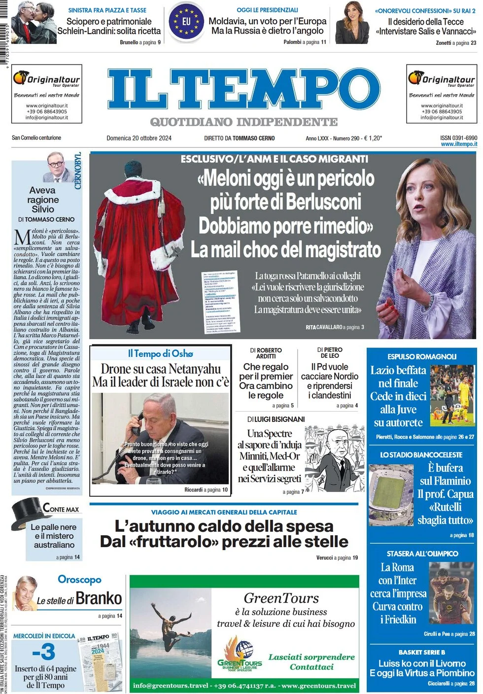 anteprima della prima pagina di il-tempo del 20/10/2024