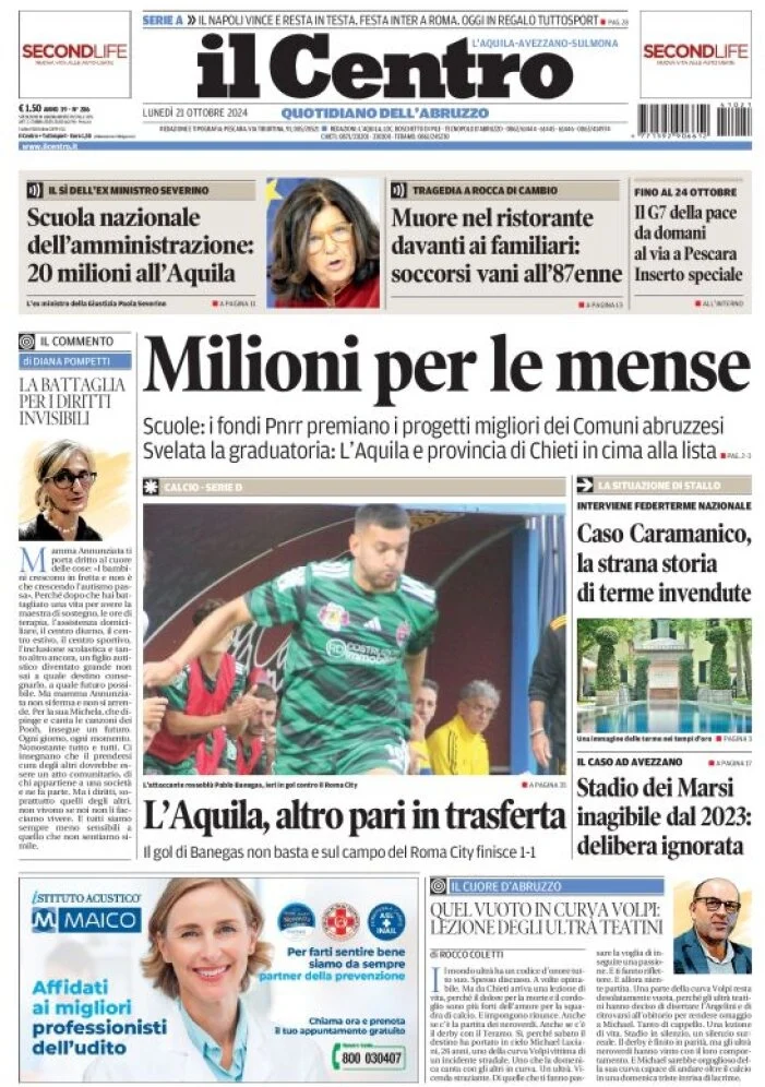 anteprima della prima pagina di il-centro-laquila del 21/10/2024