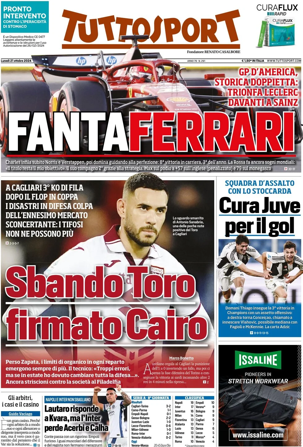 anteprima della prima pagina di tuttosport del 21/10/2024