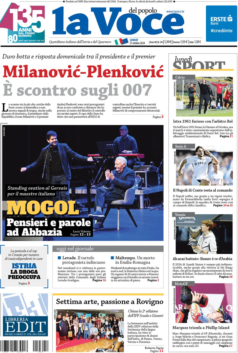 anteprima della prima pagina di la-voce-del-popolo del 21/10/2024