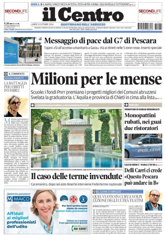 anteprima della prima pagina di il-centro-pescara del 21/10/2024