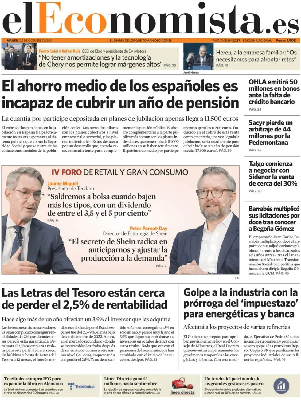 anteprima della prima pagina di el-economista del 22/10/2024