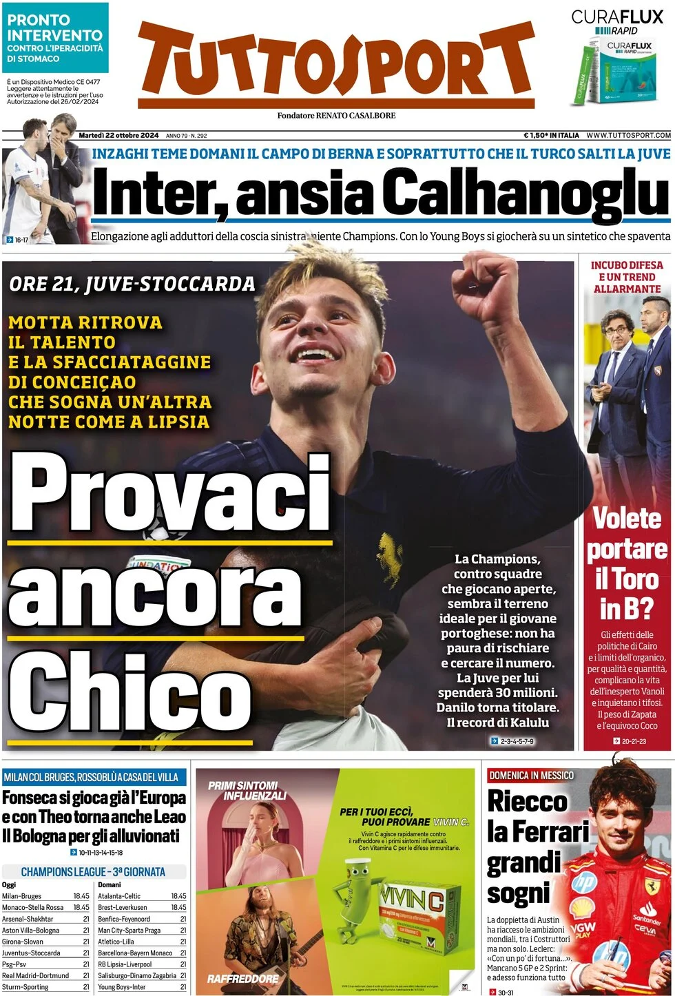 anteprima della prima pagina di tuttosport del 22/10/2024