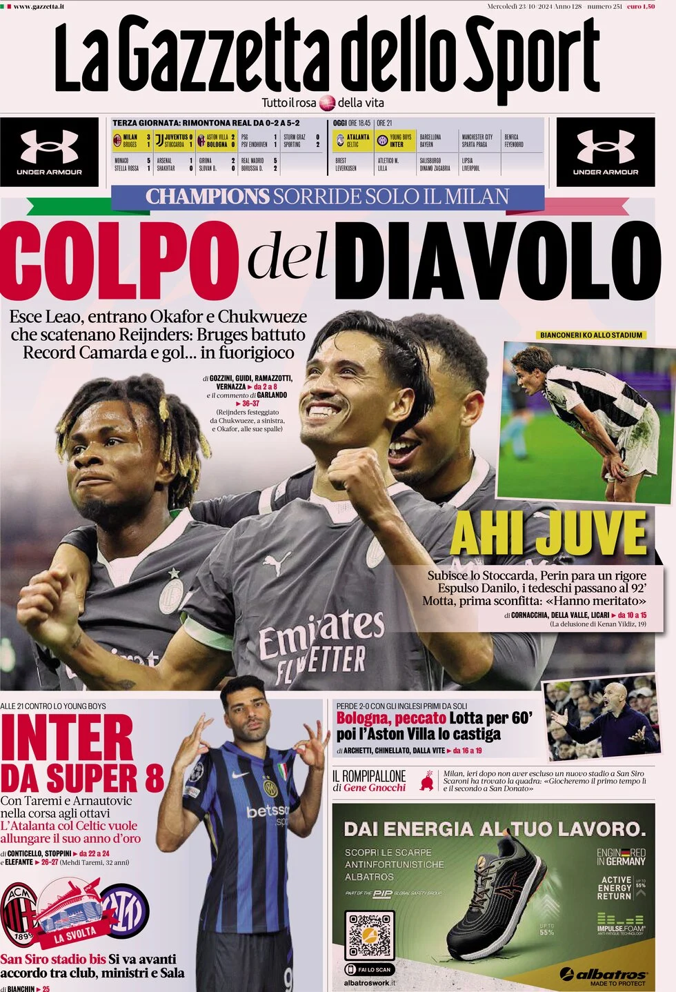 anteprima della prima pagina di la-gazzetta-dello-sport del 23/10/2024