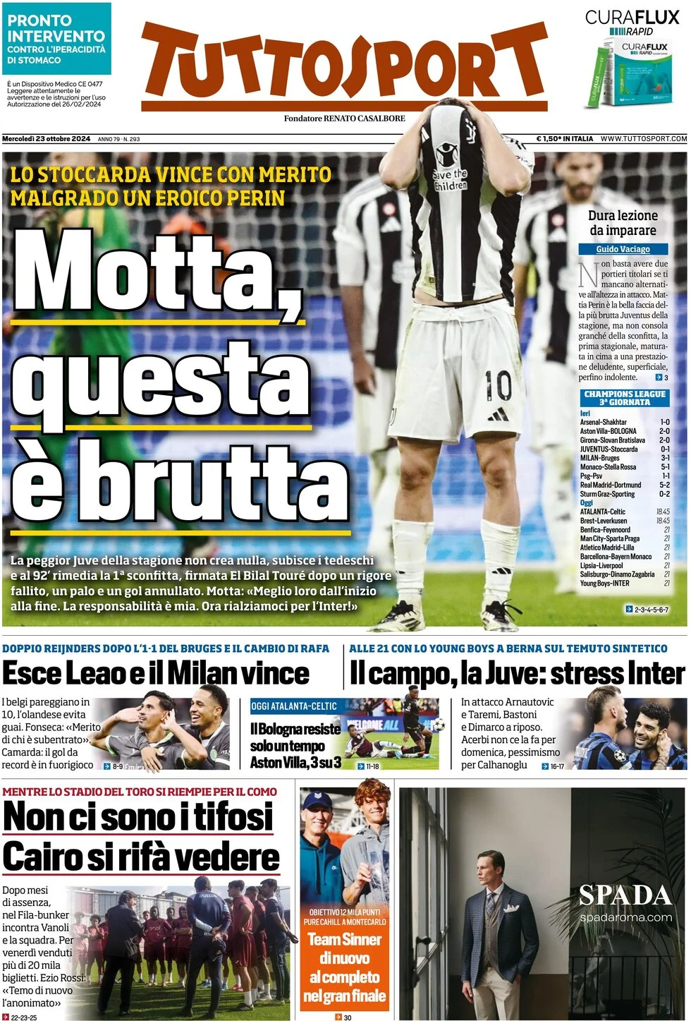 anteprima della prima pagina di tuttosport del 23/10/2024