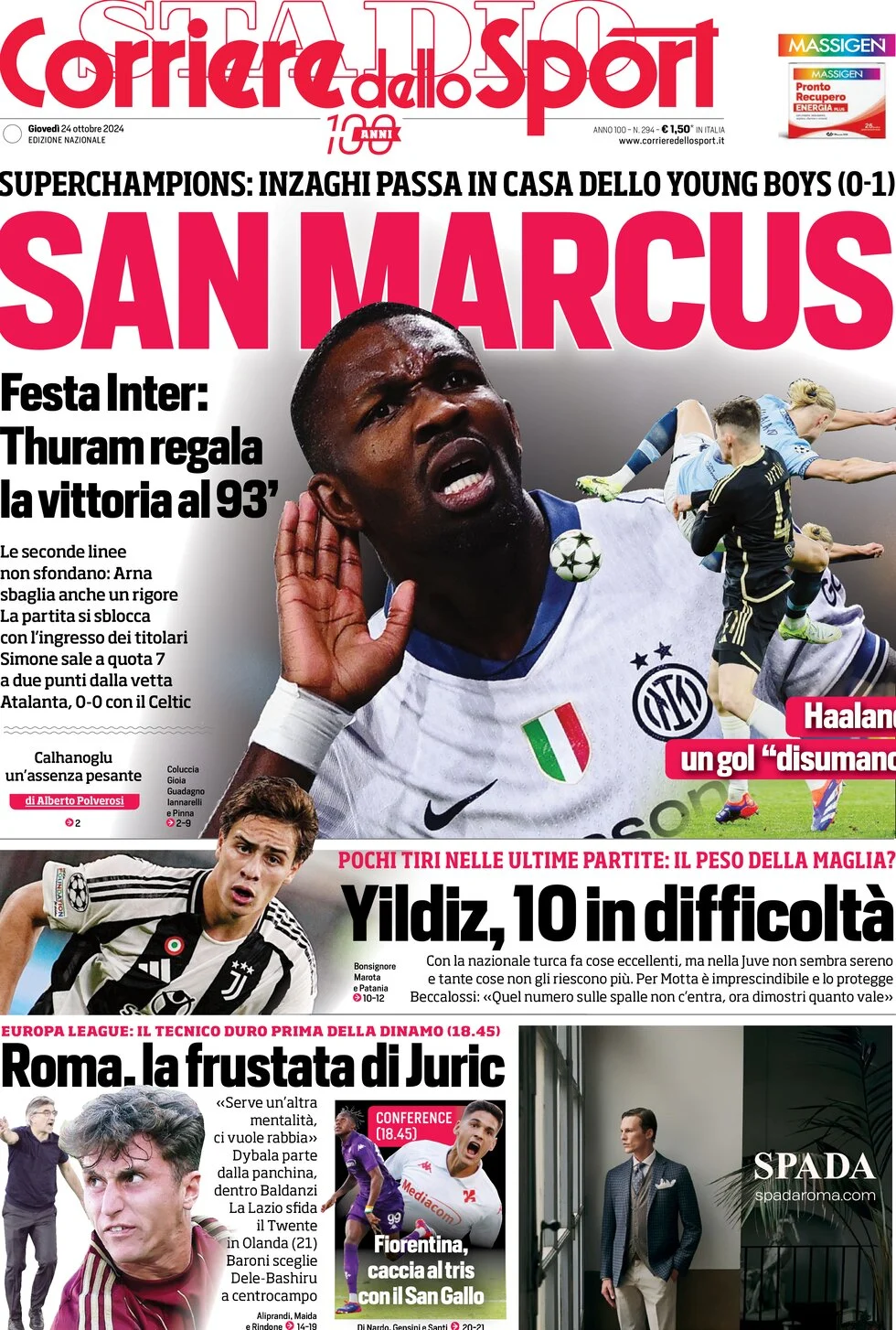 anteprima della prima pagina di corriere-dello-sport del 24/10/2024