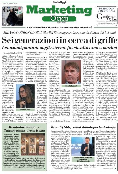 anteprima della prima pagina di marketing-oggi del 24/10/2024