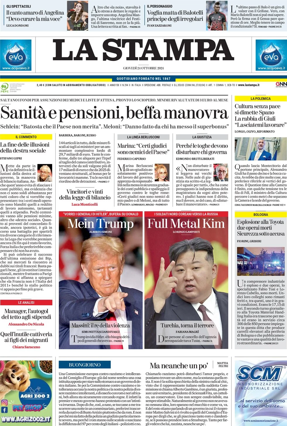 anteprima della prima pagina di la-stampa del 24/10/2024