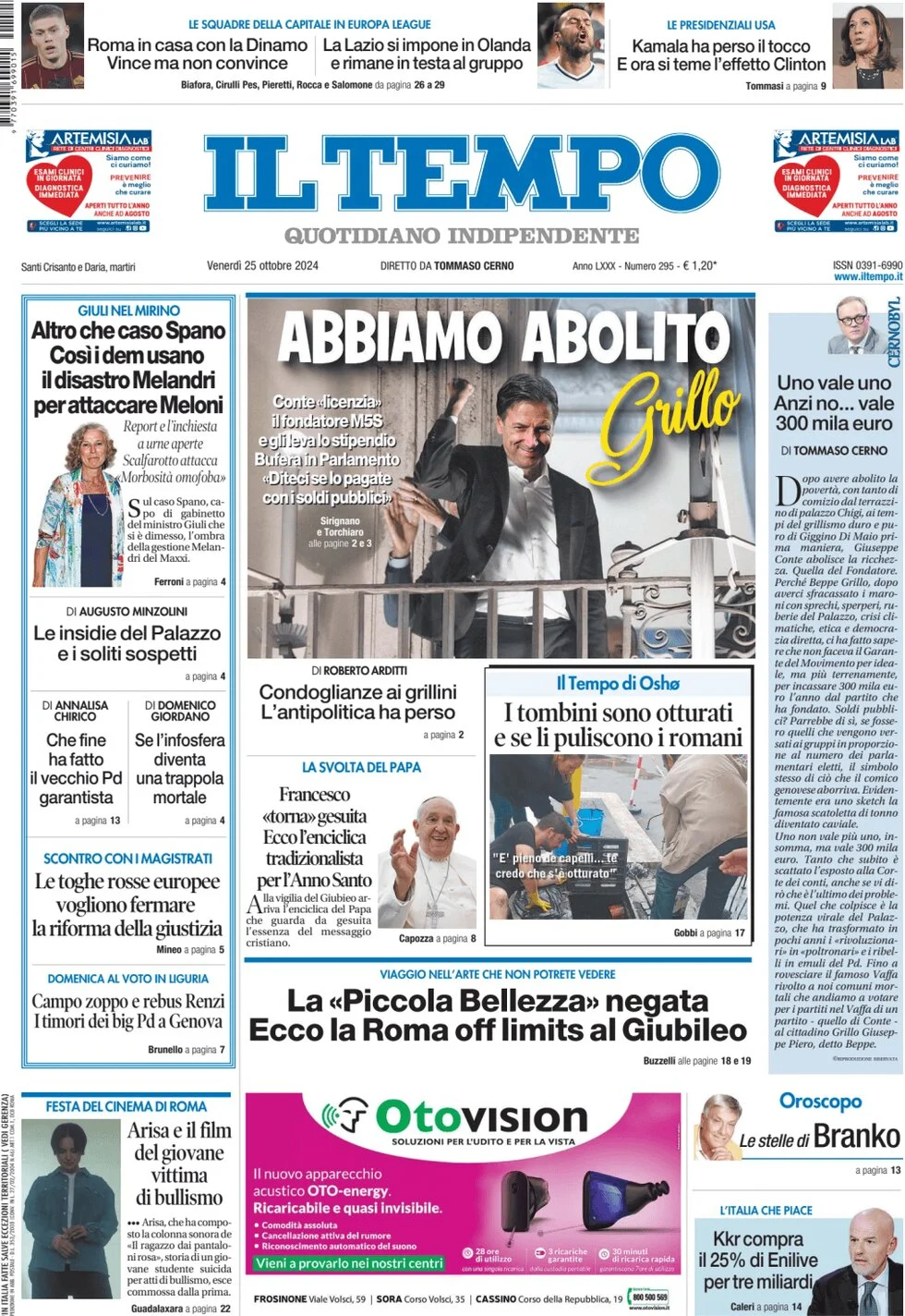 anteprima della prima pagina di il-tempo del 25/10/2024