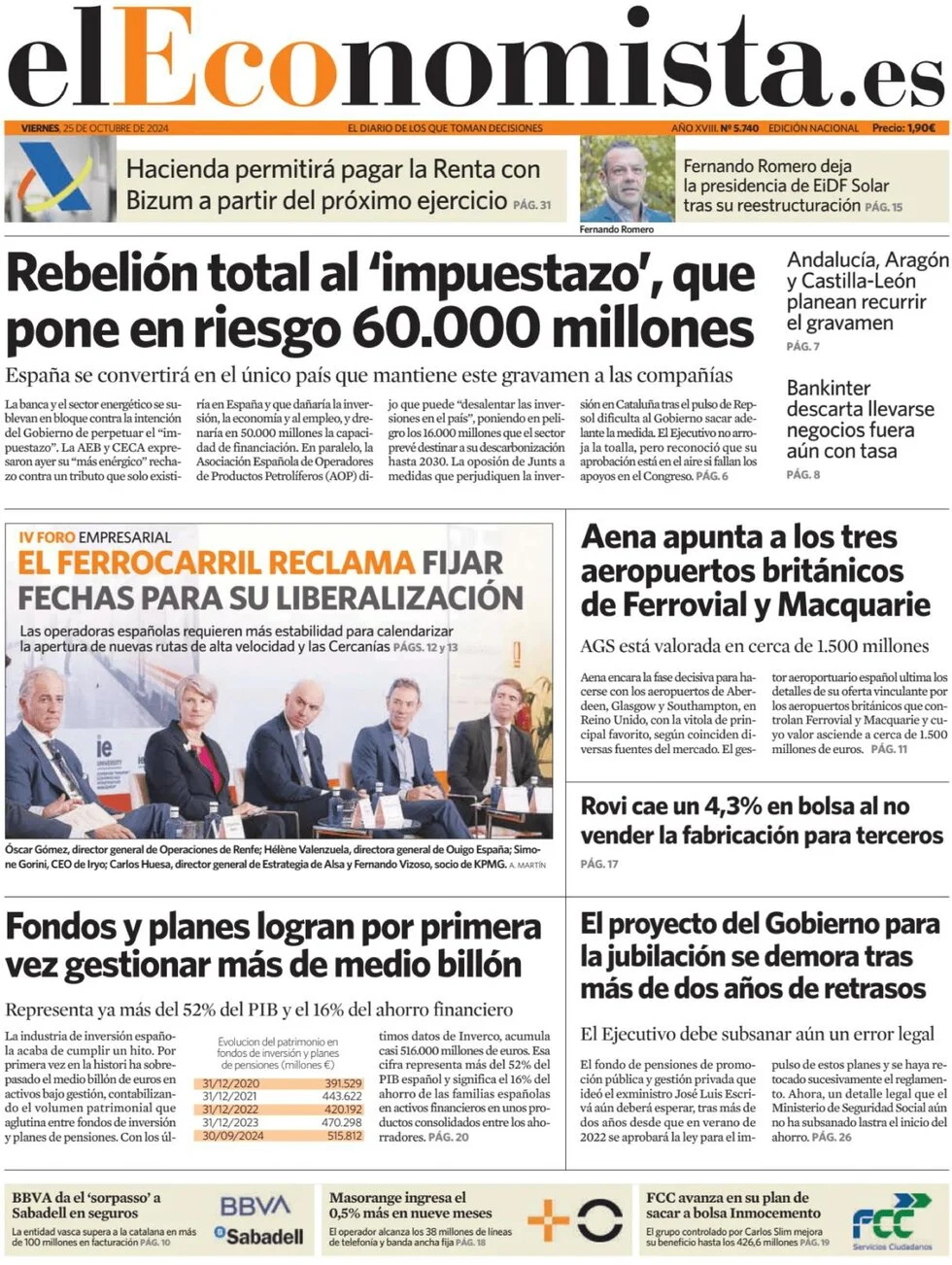 anteprima della prima pagina di el-economista del 25/10/2024