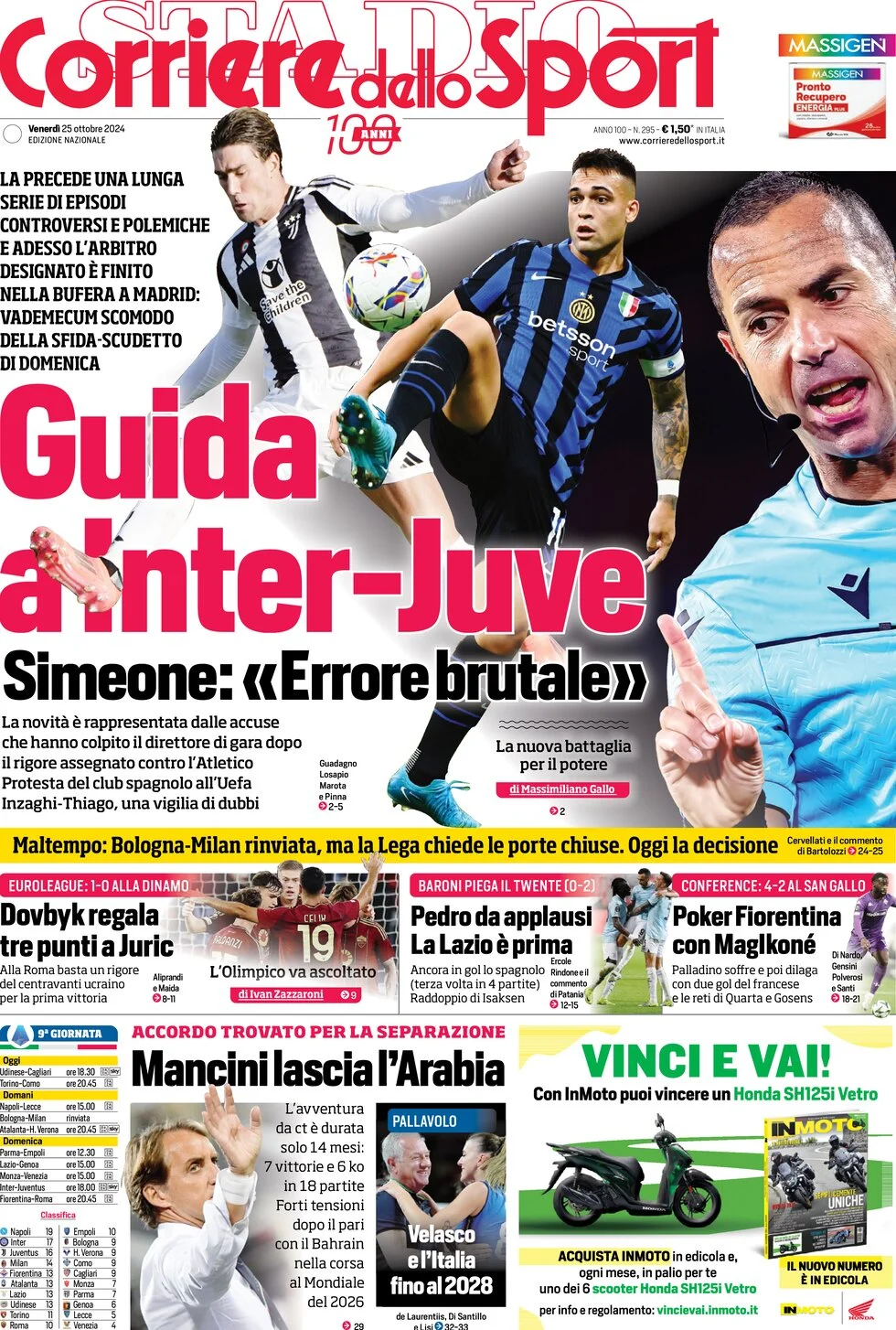 anteprima della prima pagina di corriere-dello-sport del 25/10/2024