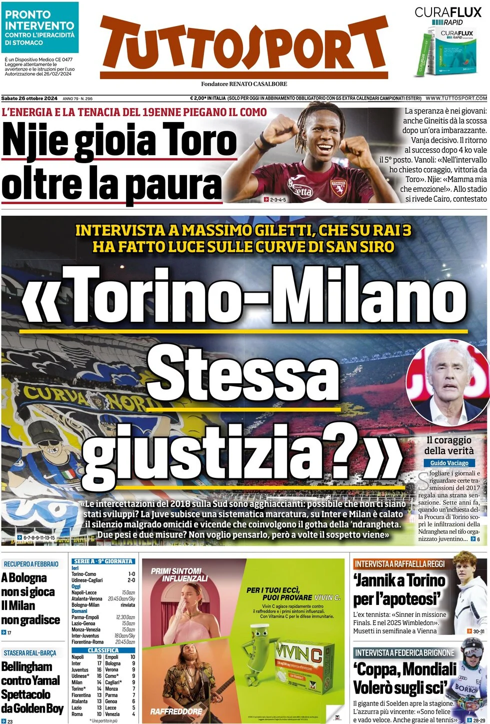 anteprima della prima pagina di tuttosport del 26/10/2024