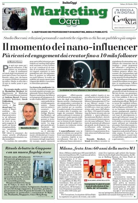 anteprima della prima pagina di marketing-oggi del 26/10/2024