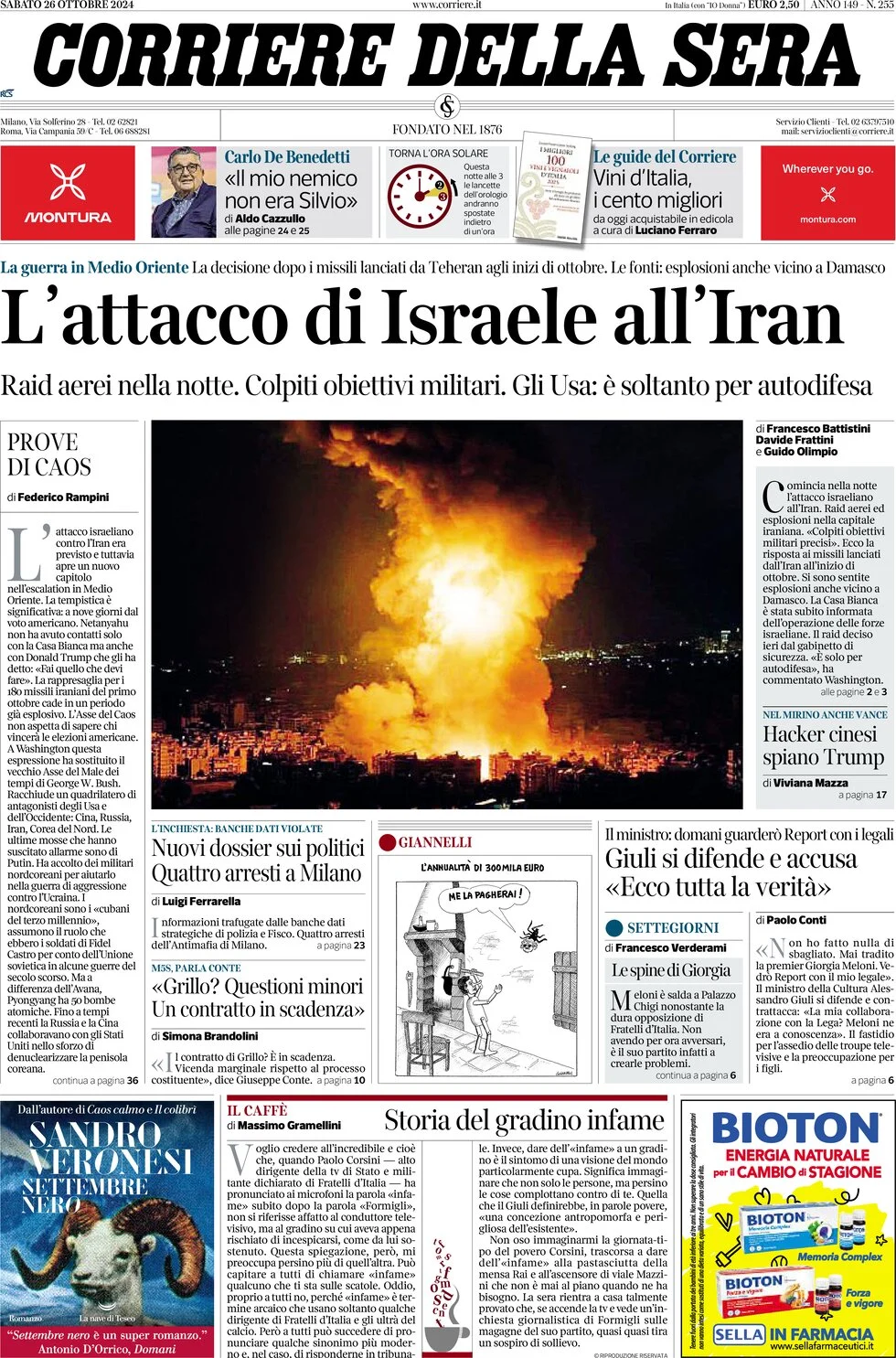 anteprima della prima pagina di corriere-della-sera del 26/10/2024