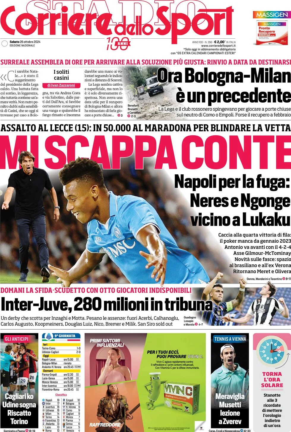 anteprima della prima pagina di corriere-dello-sport del 26/10/2024