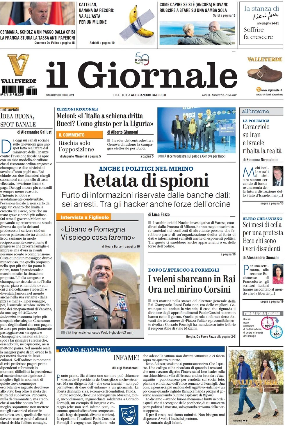 anteprima della prima pagina di il-giornale del 26/10/2024
