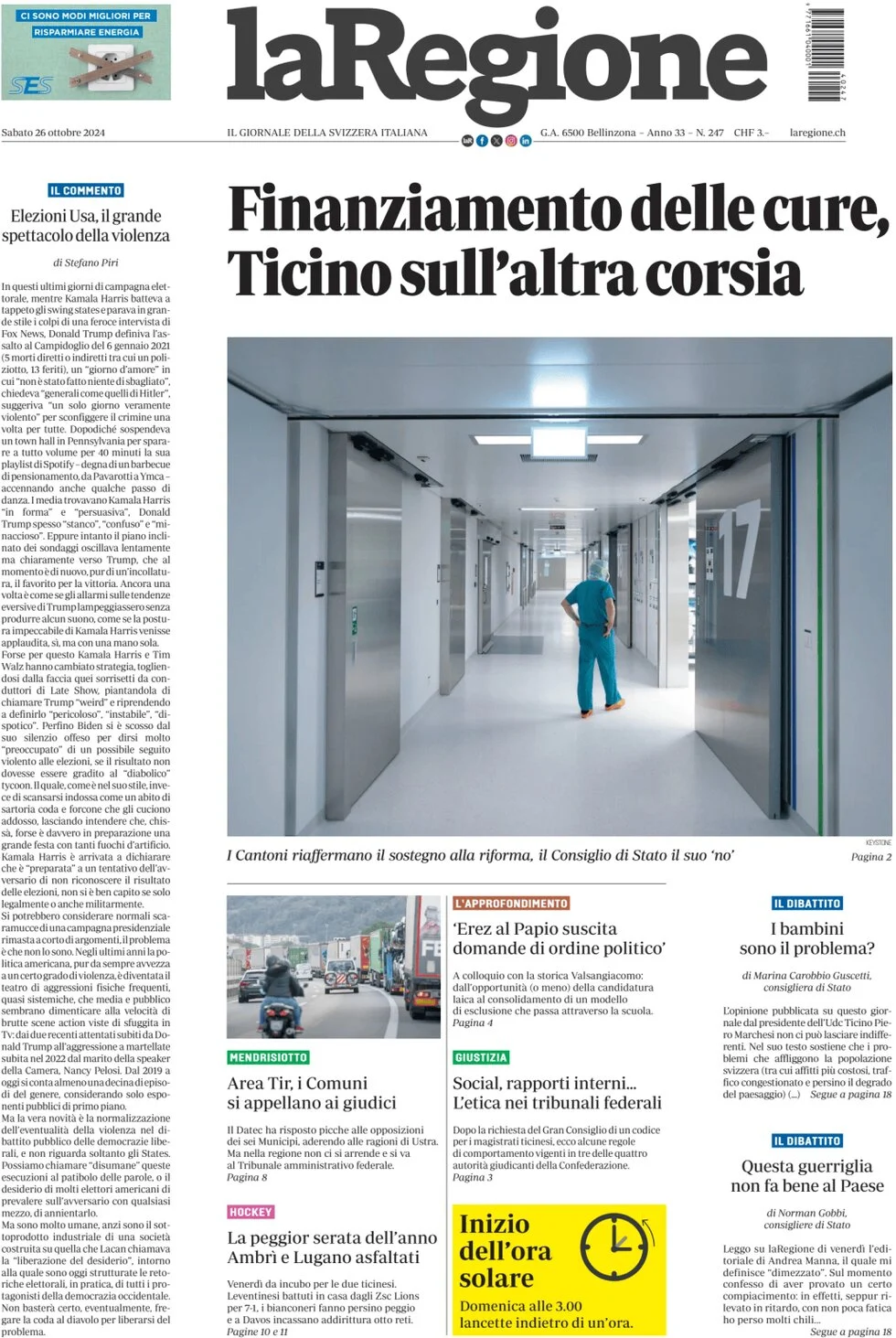 anteprima della prima pagina di la-regione del 26/10/2024