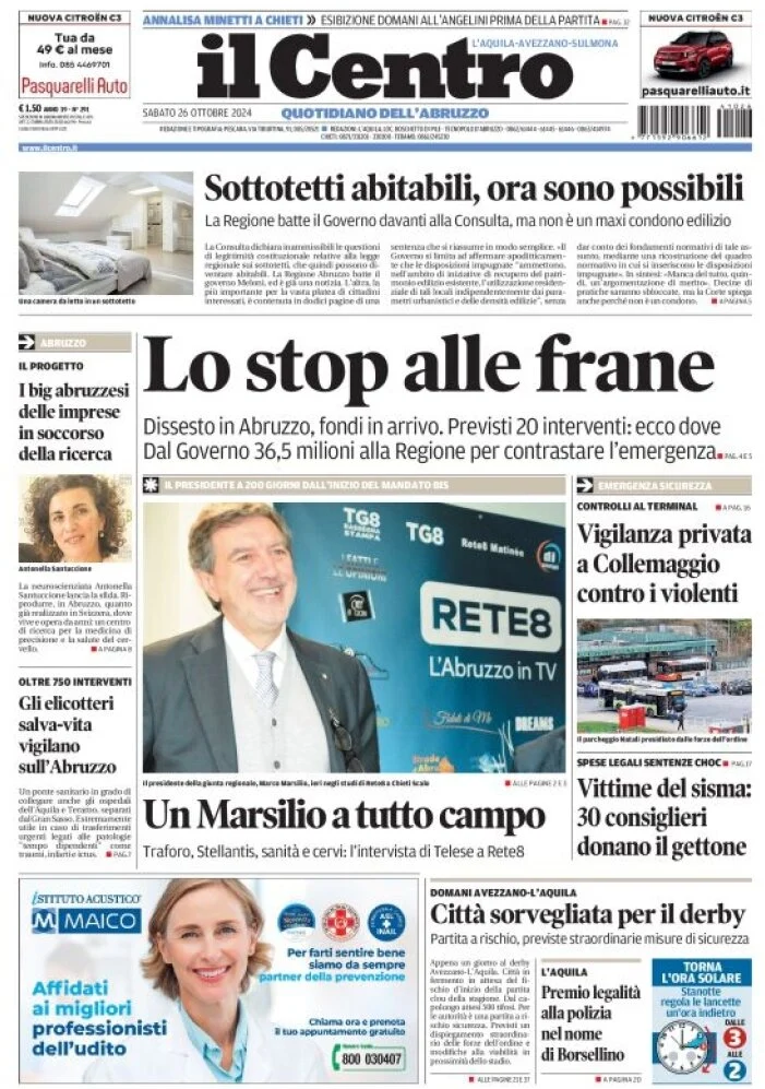 anteprima della prima pagina di il-centro-laquila del 26/10/2024
