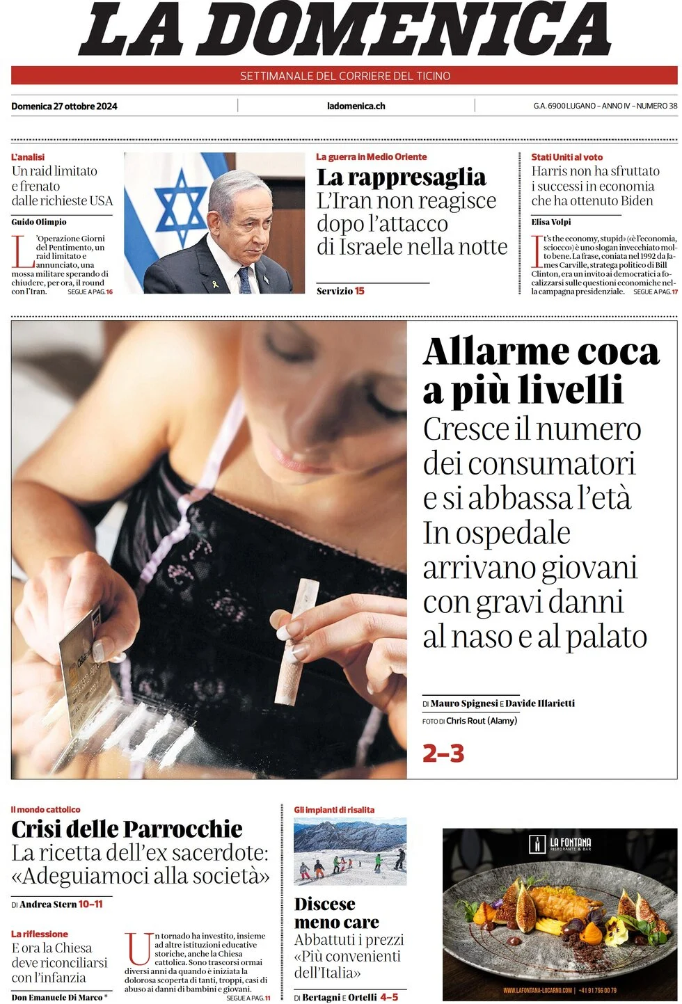 anteprima della prima pagina di corriere-del-ticino del 27/10/2024