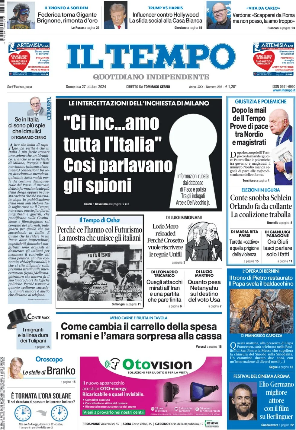 anteprima della prima pagina di il-tempo del 27/10/2024
