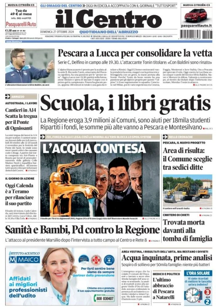 anteprima della prima pagina di il-centro-pescara del 27/10/2024