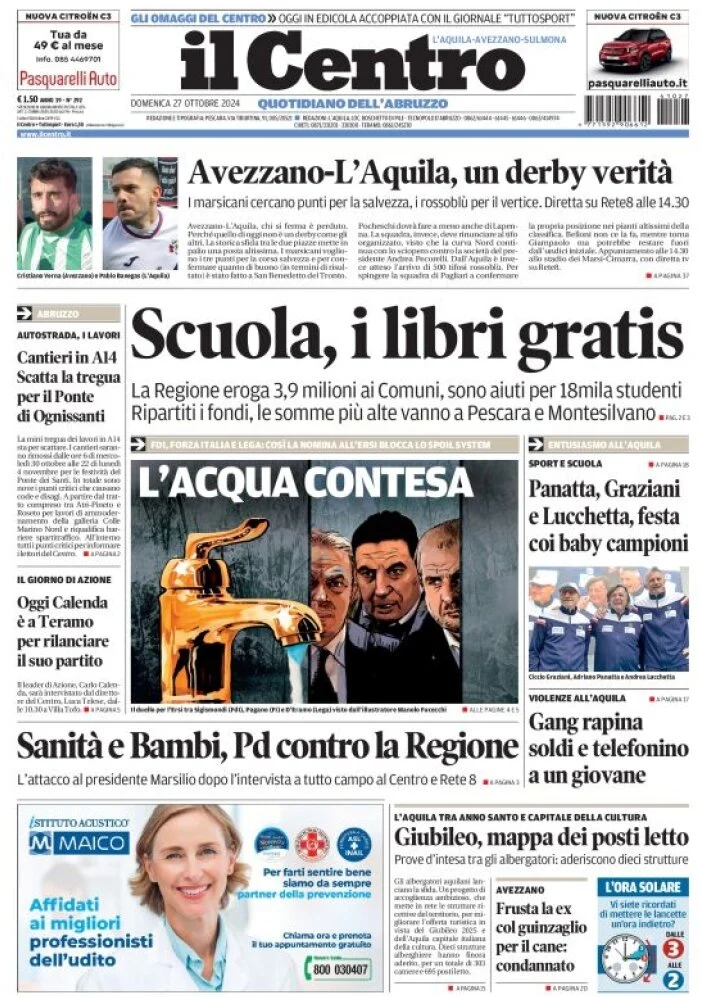 anteprima della prima pagina di il-centro-laquila del 27/10/2024