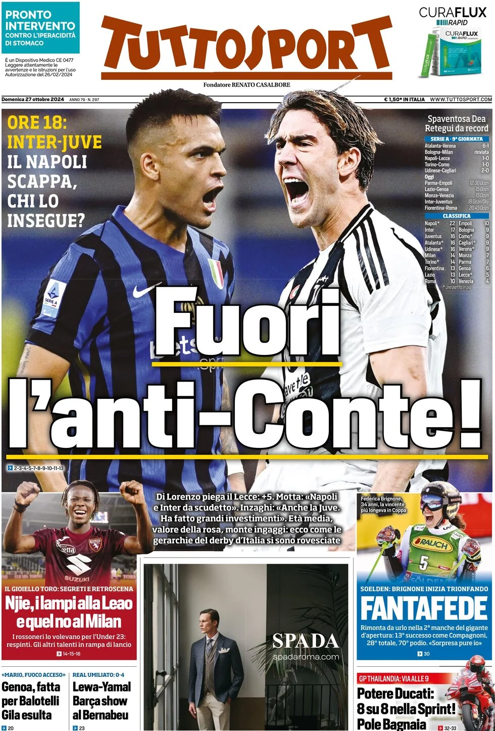anteprima della prima pagina di tuttosport del 27/10/2024
