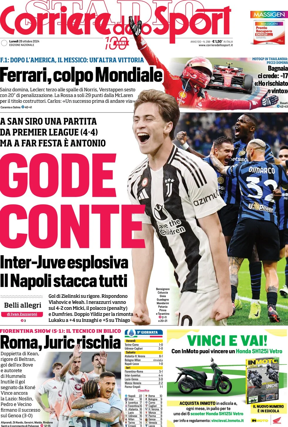 anteprima della prima pagina di corriere-dello-sport del 28/10/2024