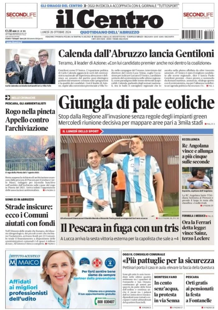 anteprima della prima pagina di il-centro-pescara del 28/10/2024