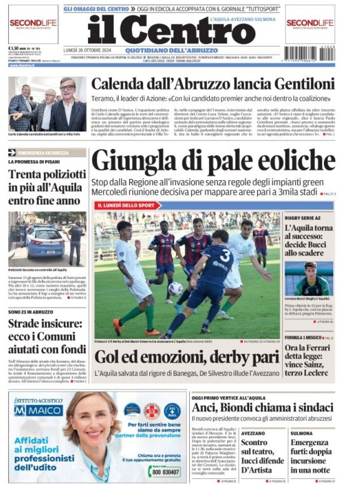 anteprima della prima pagina di il-centro-laquila del 28/10/2024