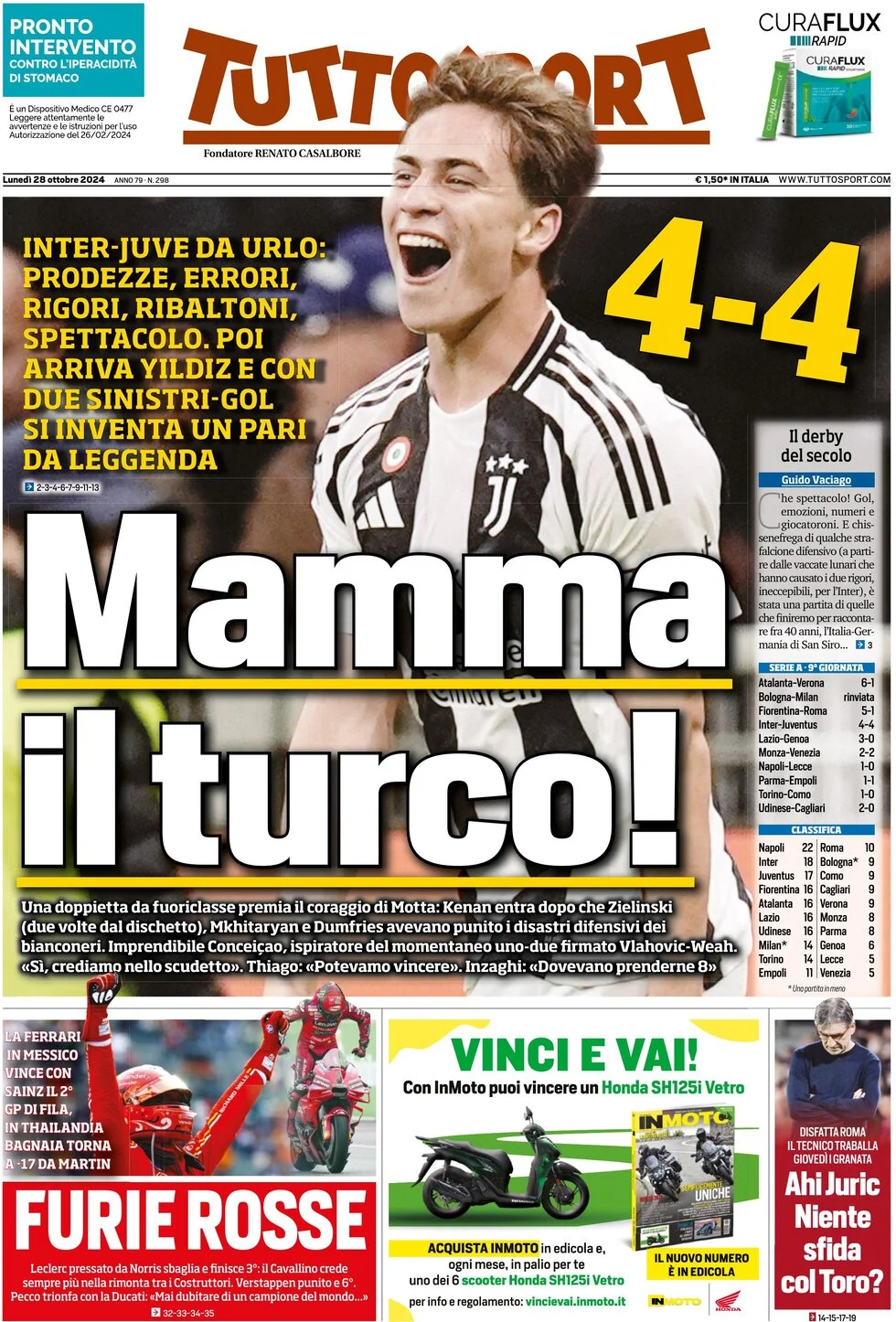 anteprima della prima pagina di tuttosport del 28/10/2024