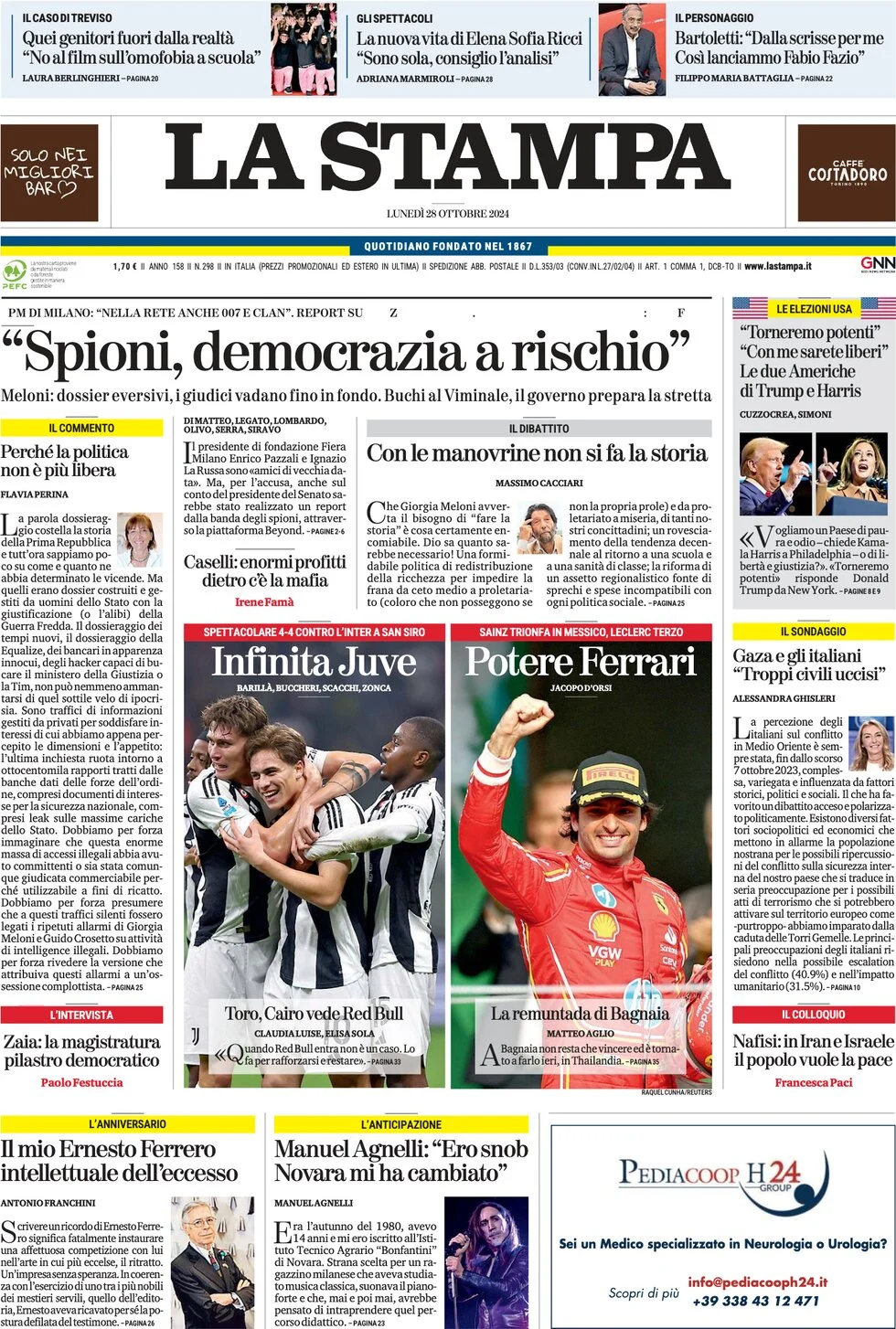 anteprima della prima pagina di la-stampa del 28/10/2024
